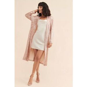 Anthropologie Mare Mare Sequin Longline Duster Rose Gold Pink Small NWT